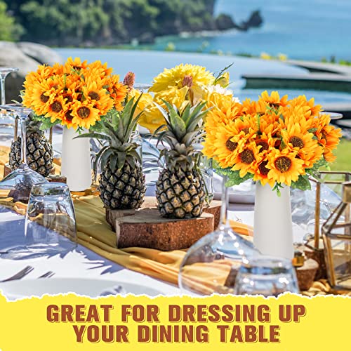 Roshtia 16 Bunches Sunflower Artificial Flowers, 11.8'' High Bride Holding Sunflower Bouquet, Each with 7 Heads, Silk Sunflower Decor Sunflower Centerpieces for Tables Home Party Wedding Decor Craft