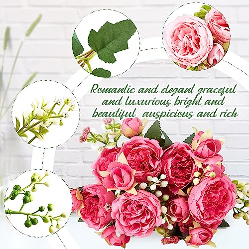 Jexine Artificial Peonies Flowers Bouquet Silk Faux Peony Fake Peonies Artificial Flowers Bouquets for Vase Floral Arrangements Wedding Home Table Decoration(Rosy Red, Pink,12 Bundles) - color: Rosy Red, Pink