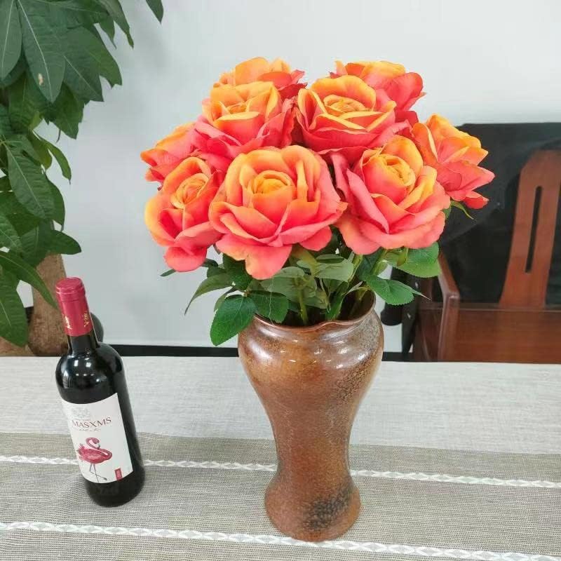 ATFL Sunset Red Fake Roses Artificial Flowers Bulk,Floral Diameter 4'',20 Pcs Artificial Silk Roses Flowers with Stems for Wedding Arrangement Centerpieces Party Home Table Decorations (20, Sunset) - color: Gradient Orange