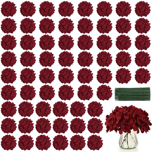 40 PCS Burgundy Silk Hydrangea Flowers, Detachable Heads + 8-Inch Wired Stems, Full 6 Inch Faux Hydrangea Heads for Fall Wedding, Christmas, Centerpieces & Pollen-Free Decor - color: Burgundy(no Accessories)