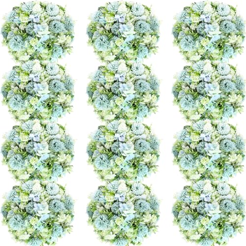 Tigeen Artificial Flowers Artificial Peonies Silk Flowers Faux Peony Fake Peony Silk Hydrangea Bouquet for Wedding Table Centerpiece Floral Vase Decor(White Green,12 Bundles) - color: White Green