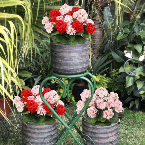 CISDUEO 4 Pcs Artificial Geranium Flowers for Outdoors Silk Flowers Outside Red Hot Pink Faux Flowers Geraniums for Outdoor Decor Indoor Garden Patio Grave Cemetary Table Centerpiece - color: Red, Pink