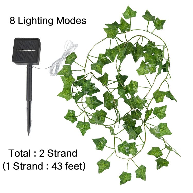 Contatto 2 × 43 Feet Fake Vines with 260 LED Solar Outdoor String Lights, Hanging Fake Ivy Greenery Garland Plants, Artificial Plants, Fake Leaves for Balcony Decor/Outdoor Wall Decor/Garden/Patio - size: 2×43FT Solar Powered