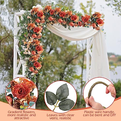 Yunsailing 8 Packs Artificial Peony Flowers Faux Silk Hydrangea Bouquet Vintage Wedding Home Table for Door Decor Reusable Bouquet of Rose Flowers for Valentine Wedding Birthday Party(Dark Orange) - color: Dark Orange, style: Hydrangea