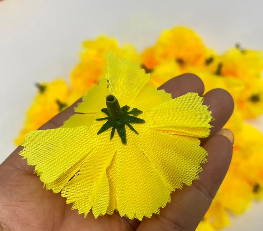 50 Artificial Silk Carnation Flower Head with Stems Set,Vase Fillers for Home Decor Bridal Wedding Party Birthday Cake Ornaments,Handmade Wrist Corsage, 3"Multiple Petals Heads & 8" Stems (Yellow) - color: Yellow
