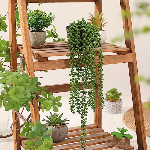 Floweroyal 2pcs Fake Hanging Plants Fake Potted String of Pearls Succulent Plants Small Faux Plants for Indoor Outdoor Shelf Wall Decor - color: Type2-green-2pcs