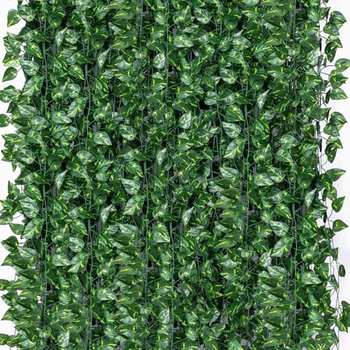 60 Pack 420 Feet Fake Greenery Hanging Garland, Artificial Ivy Leaf Plants, Vine Leaves, Flowers Foliage for Bedroom Garden Wall Decor - color: Green-60pack