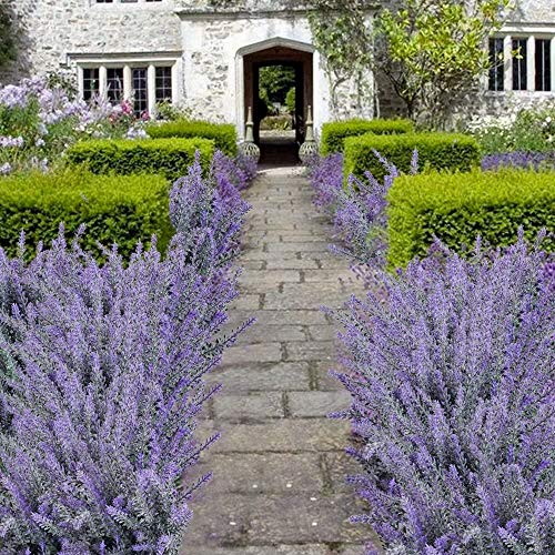 GTIDEA 4pcs Artificial Flowers Fake Lavender Faux Purple Flocked Plastic Flowers Plants for Home Wedding Kitchen Garden Patio Window Box Office Table Centerpieces Indoor Outdoor Décor