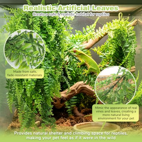 PINVNBY Reptile Plants Hanging Fake Vines Boston Climbing Terrarium Plant with Suction Cup for Bearded Dragons Lizards Crested Gecko Snake Hermit Crab and Tank Habitat Decorations (2 Pack) - size: 2 PCS