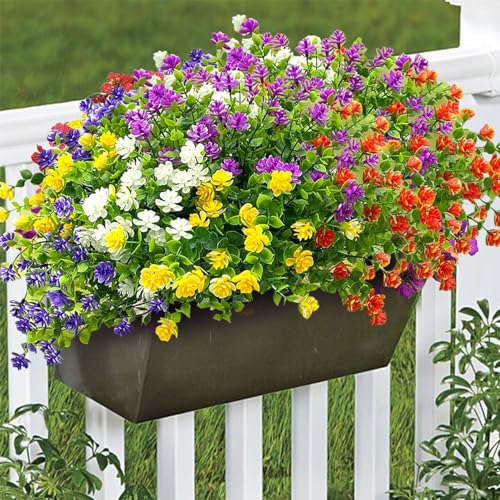 Colorful Artificial Flowers for Outdoors, 10 Bundles Realistic Spring Outdoor Fake Silk Flowers, UV Resistant Faux Flowers & Plants Outside for Porch,Pot,Window Box Filler Planter Decor(MixColors) - color: Multi Color, size: 10PCS