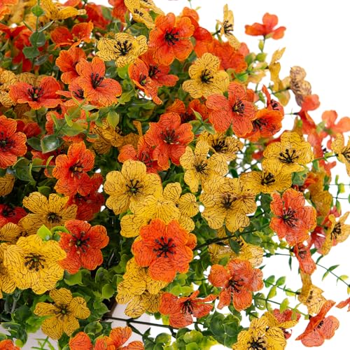 Artificial Fake Flowers Plants for Outdoor Spring Decor, 12 Bundles Faux Silk Flowers for Outdoor Outside Planter Colorful Daisy UV Resistant Look Real for Front Door Porch Patio Yard(Yellow Orange) - color: Orange Yellow