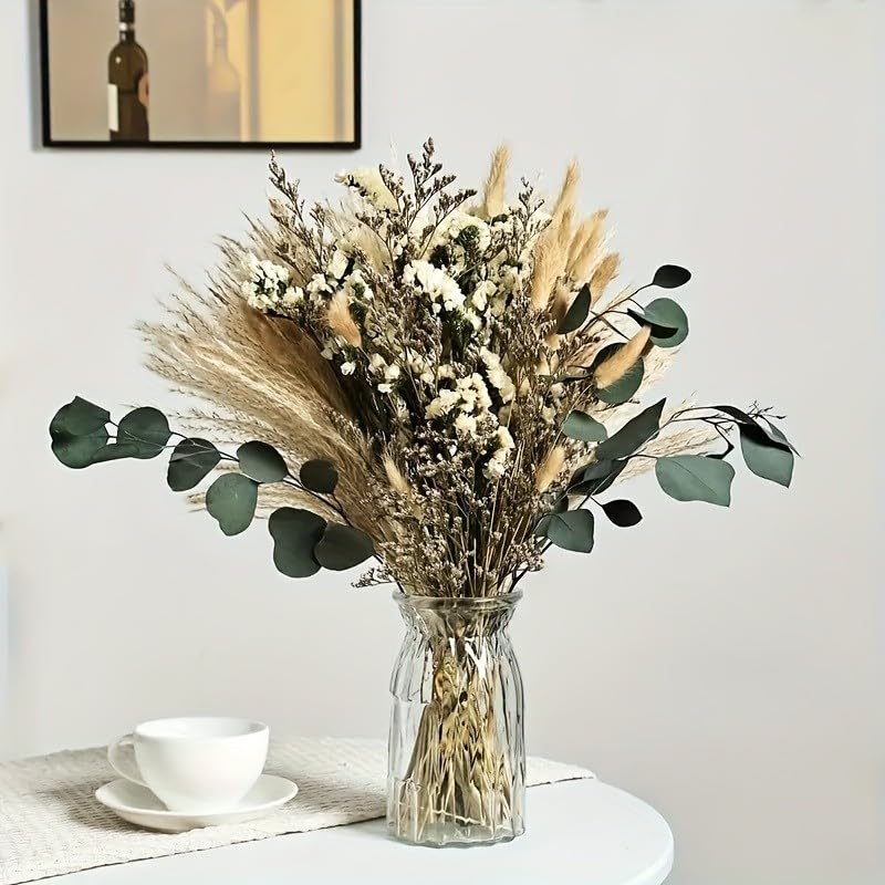 Boho Spring Dried Floral Bouquet for Vase – Pampas Grass, Bunny Tail and Greenery 17 Inch (Soft Neutral) - color: Soft Neutral