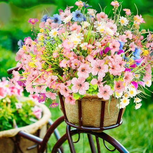 30 Bundles 12 Style Artificial Flowers for Outdoors Fake Silk Flowers UV Resistant Faux Plastic Plants for Spring Summer Garden Porch Window Box Table Vase Home Indoor Outdoor Hanging Decoration - color: Spring Flowers for Outdoors