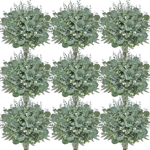 Serwalin 300 pcs Artificial Mixed Eucalyptus Leaves Stems Bulk, 4 Kinds Silver Dollar Eucalyptus Leaves Picks,Faux Greenery Stems Sprays for DIY Bouquets Floral Arrangement Home Decor - color: Attractive Forest Green-300pcs