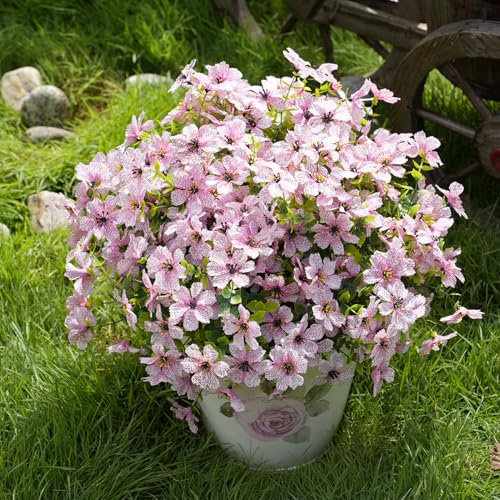 Artificial Flowers for Outdoors Patio Decoration 12 Bundles Fake Flower Cherry Blossom UV Resistant Faux Plants Yard Garden Porch Home Boxwood Planter Patio Mothers Day Decor, Light Pink Flower - color: D Light Pink Cherry Blossom 12pcs