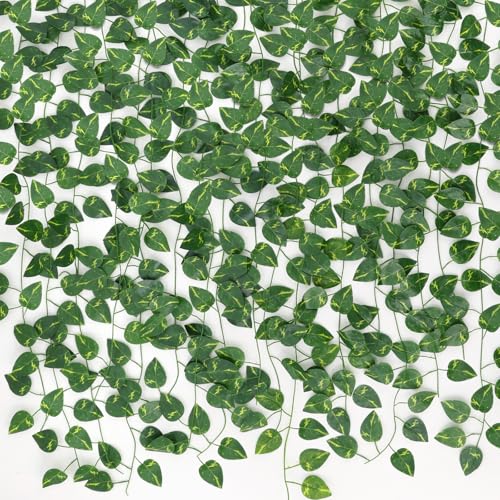CEWOR 10 Pack Artificial Vines for Room Decor, Artificial Ivy Greenery Garland Fake Vines Hanging Plants Backdrop, Faux Green Leaves for Home Bedroom Wall Decoration - size: 66ft