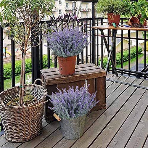 GTIDEA 4pcs Artificial Flowers Fake Lavender Faux Purple Flocked Plastic Flowers Plants for Home Wedding Kitchen Garden Patio Window Box Office Table Centerpieces Indoor Outdoor Décor