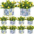Giegxin Blue Tiles Lemon Table Centerpiece Decor Amalfi Coast Box Decorations with Artificial Lemon Branches for Capri Mediterranean Positano Wedding Birthday Party Decor(4 Sets)