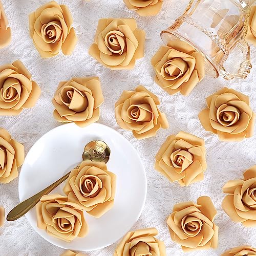 Foam Roses,200Pcs Rose Flower Heads 1.97in Foam Flowers Artificial Rose Flower Heads for Crafts DIY Wedding Centerpieces Arrangements Home Decorations(Gold Yellow) - color: Gold Yellow
