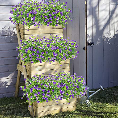 Grunyia 10 Bundles Artificial Fake Flowers, Faux Outdoor Plastic Plants UV Resistant Shrubs Outside Indoor Decorations (Blue-Eucalyptus) - color: Blue-eucalyptus