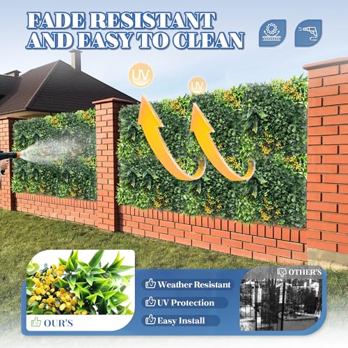 ECOOPTS 20"x20" Faux Ivy Privacy Fence Screen Artificial Boxwood Panels Topiary Hedge Plants for Indoor Outdoor Decoration, #8 Mixed Leaves, 6 Packs - color: #8 Mixed Leaves, size: 20"x20"
