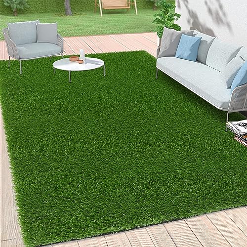 Bsmathom Artificial Grass Rug Indoor Outdoor Rug, 5x8Ft Fake Grass Rug Synthetic Grass Mat Dog Grass Mat with Drainage Holes Fake Grass Rug for Pet, Garden Lawn Landscape, 5x8Ft - size: 5x8 Feet