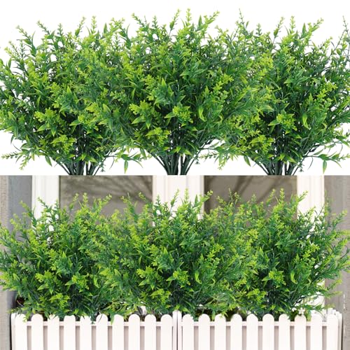 RECUTMS Spring Decoration, Artificial Greenery,Outdoor Artificial Flowers Fake Outdoor Plants, Faux Greenery for Indoor Outside Hanging Plants Garden Porch Window Box Home Farmhouse Décor(Green) - color: Green, size: 20 Bundles