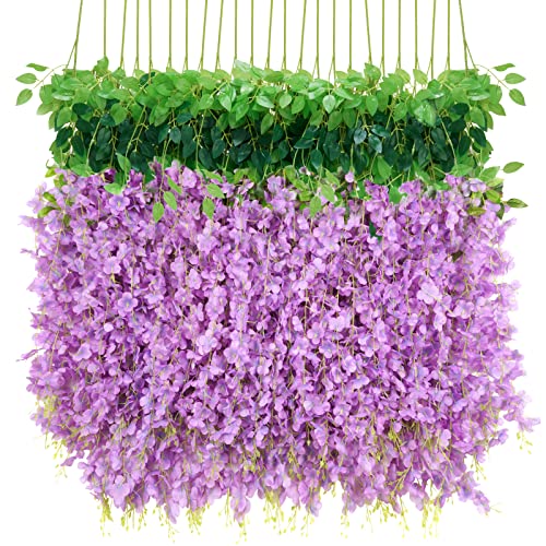 BLEUM CADE 36Pcs Purple Fake Wisteria Hanging Flowers, 3.6Ft/Pcs Artificial Wisteria Garland, Hanging Flowers for Wedding Party Home Backdrop Wall Decoration - color: Purple, size: 36pcs