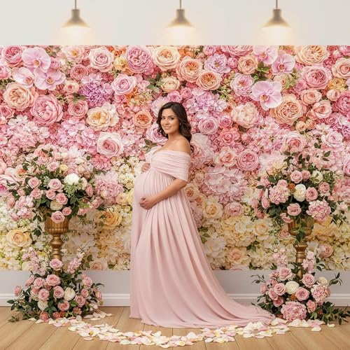 JAWO 6X4ft Blush Pink White Rose Floral Wall Backdrop, Mixed Flower Photo Background for Wedding Bridal Shower, Girls Birthday Baby Shower, Mother’s Day Valentine Cake Table Decor Studio Props - color: Pink3, size: 6X4