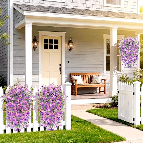 Kingsboomy 5PCS Artificial Faux Hanging Flowers Plants for Outdoor Decor,Fake Silk Daisy Flowers with Eucalyptus UV Resistant Realistic Vines for Home Porch Patio Balcony Yard Decor (Mixed Purple) - color: Mixed Purple
