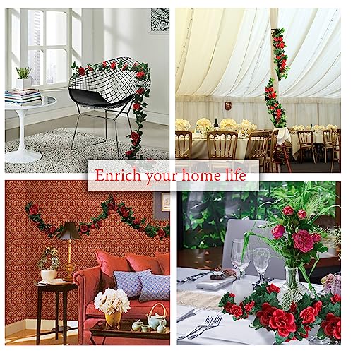 4 Pack Artificial Rose Vine Garland Fake Roses Flowers Plants Vines Hanging Floral Leaves Decoration for Wedding Party Table Garden Arch Wall Home Room Decor(Red) - color: Red, size: 【4 Pcs】