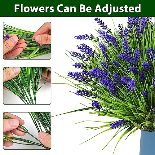 20 Bundles Artificial Plants Outdoor, UV Resistant Fake Flowers， Realistic Faux Lavender Shrubs for Porch Garden Window Box Home Decoration (Purple) - color: Purple