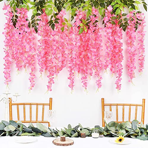 20 Vines of Wisteria Flower Garland, No Green Leaves Artificial Flower Strings, Fake Hanging Flowers, Silk Wisteria Garland, Flower Vine for Wedding, Garden Decoration (Pink - 20 Vines) - color: Pink - 20 Vines