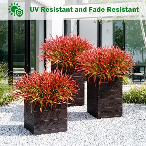 Uieke 6 Bundles Artificial Outdoor Plants UV Resistant Fake Grass Plants Faux Plastic Plants Greenery Shrubs for Home Garden Pathway Window Box Front Porch Cemetery Fall Decor, Autumn Red - color: Red, size: 6