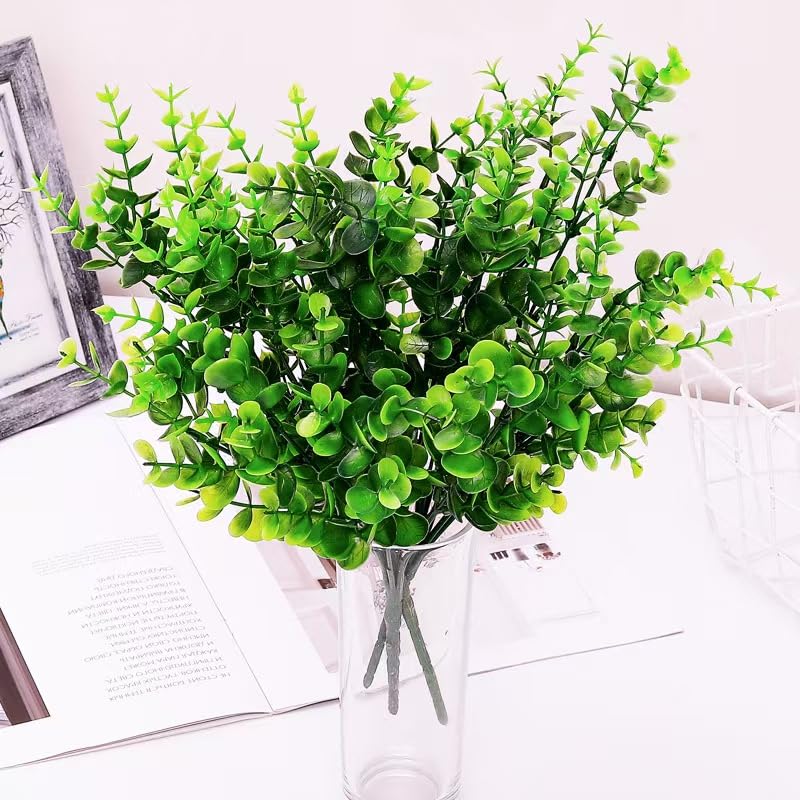 8 Bundles Multi Colored Artificial Eucalyptus Leaves, Plastic Plants, Outdoor Plants, Indoor Decorative Artificial Plants, Porch Window Frames, Green Plant Decorations (8, Green) - color: Green