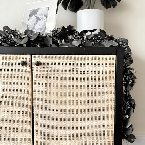 CQURE 3Pcs Eucalyptus Garland,Artificial Eucalyptus Leaves Table Greenery Garland Wreath Vines for Wedding Party Table Fireplace Bedroom Wall Room Decor - size: 17.7 Ft-Black