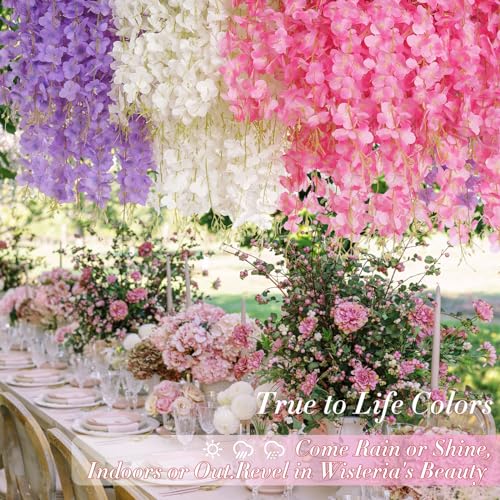 40 Pack Pink Purple White Wisteria Hanging Flowers, Fake Hanging Flowers for Decoration,Vines for Bedroom, Wisteria Flower Garland for Home ,Party,Wall,Wedding Decoration,Baby Shower(3.6 Ft/Pcs) - color: White & Pink & Purple, size: 40 Pcs