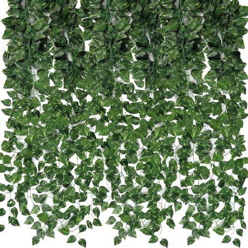 CEWOR Fake Vines for Room Decor 24 Pack 168ft Artificial Ivy Greenery Garland for Bedroom Wall Decor, Hanging Green Leaves for Party Wedding Christmas Decoration - size: A-24pcs of Vines with 0 LED lights