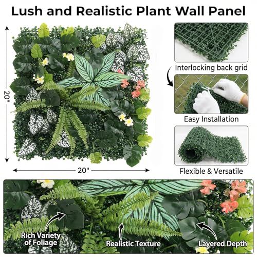 6 Pack 20"x20"Grass Wall Panels-Artificial Boxwood Panels for Greenery Wall Backdrop,UV-Protected Greenery Wall Backdrop Faux Greenery for Indoor Outdoor Decor,Garden Fence,Wedding,Privacy Screen - size: 20x20 6PCS-06