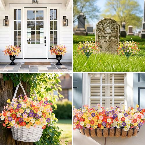 MACTING 12 Bundles Artificial Flowers for Outdoors UV Resistant Fake Flowers No Fade Faux Plastic Plants for Planters Patio Porch Yard Window Home Outside Garden Summer Decorations(Mix Color) - color: Mix Color 1, size: 12PCS