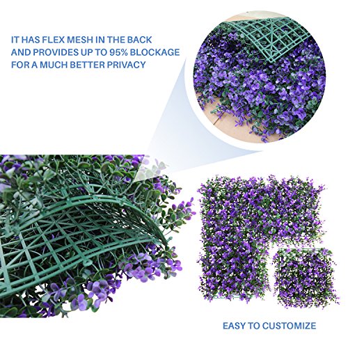 E&K 6Pcs 20" x 20" Artificial Grass Wall Panels, Faux Boxwood Greenery Backdrop Decor, UV Protected Privacy Hedge Screen for Indoor Outdoor (Lavender - Purple) - color: Lavender - Purple