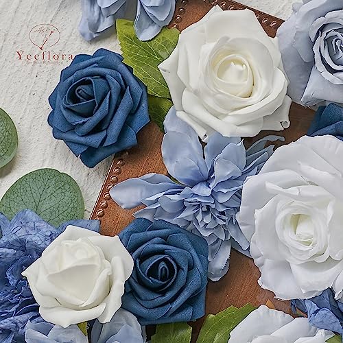 Artificial Flowers, 100pcs Artificial Rose for DIY Wedding Bouquets Centerpieces Arrangements, Navy Blue Foam Roses with Stem for Bridal Shower Party Home Decorations - color: Navy Blue, size: 100pcs