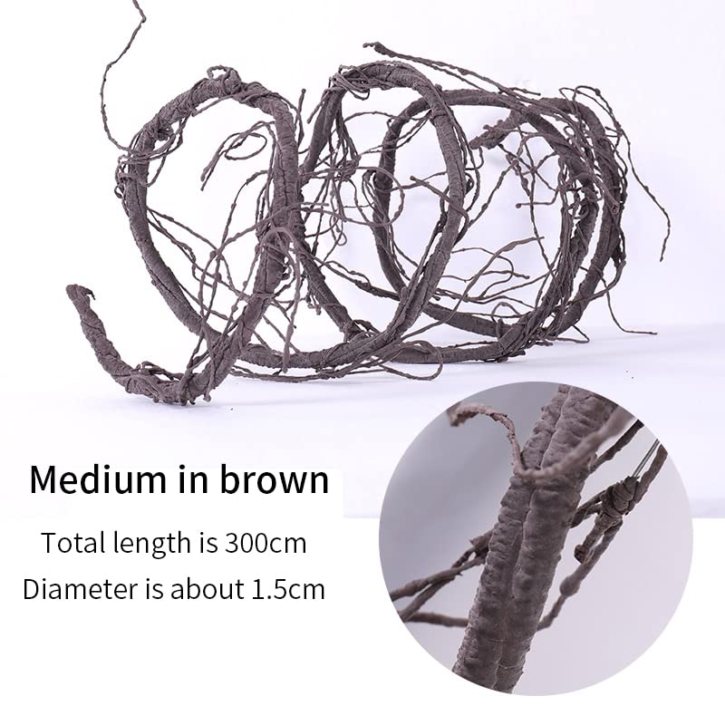 300cm/118inch Flexible Brown Medium Artificial Tree Branches Fake Tree Trunk Garland Rattan Wreath Cherry Blossom Grape Vines Floral for Wall Hanging Front Door Reptile Habitat Decoration - color: Brown, size: Medium