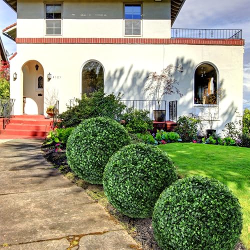 Hotop 2 Pcs 9 Inch Artificial Plant Topiary Ball 4 Layers Garden Spheres Boxwood Balls Artificial Topiaries Spheres Decorative Plants for Backyard, Balcony, Garden, Indoor Outdoor Decor(Green) - color: Green, size: 9 Inch