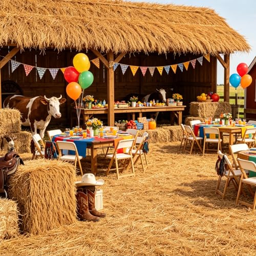 XLX TURF Synthetic Thatch Grass Roof for Tiki Bar Huts Hawaiian Cowboy Party Decorations - Fireproof Wild Mexican Style Artificial Hay Straw Roll Crafts Garden Fence Patio - 15.74" x 4' - size: 15.74" x 4'