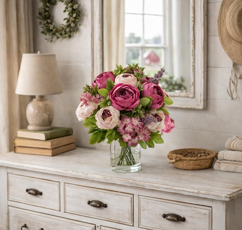 FiveSeasonStuff Vintage Artificial Peonies Silk Peony Flowers and Hydrangeas for Wedding Bridal Home Décor – Beautiful Floral Centerpiece Arrangement Decoration with 2 Bouquets (Mixed Pink) - color: Mixed Pink