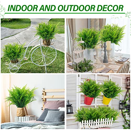 Geosar 80 Pack 17.52'' Artificial Boston Fern Plants Bushes Plastic No Fade Fake Plants Shrubs Greenery UV Resistant Faux Boston Decorating for Patio Porch Garden Window Outdoor Decor