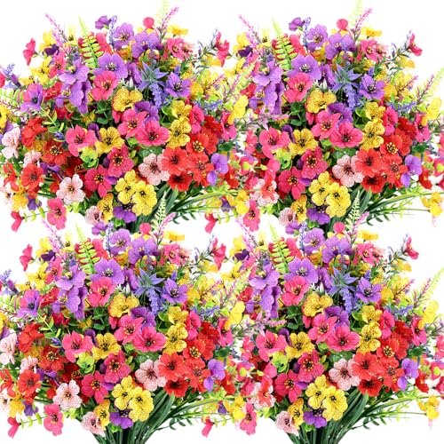36 Bundles Artificial Flowers for Outdoors Decoration, UV Resistant Fake Silk Flowers Realistic, No Fade Faux Plastic Greenery Plants for Home Garden Patio Yard Porch Spring Decor(Multi Colors) - size: 36 Bundles