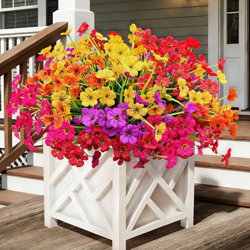 20 Bundles Artificial Flowers for Outdoors,No Fade Fake Silk Flowers with Plastic Plants ,Faux realistic flowers uv resistantfor For Patio Window box Porch Garden Wedding Farmhouse Decor(Mixed Color) - color: Mix Color Colorful Mixcolors Multi-coloured Mu