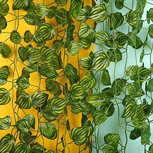 168 feet Artificial Vines Greenery Garland Fake Hanging Leaves Faux Foliage Plants for Wedding Party Garden Home Kitchen Office Wall Decorations (Watermelon/24 Strands) - color: Watermelon/24 Strands